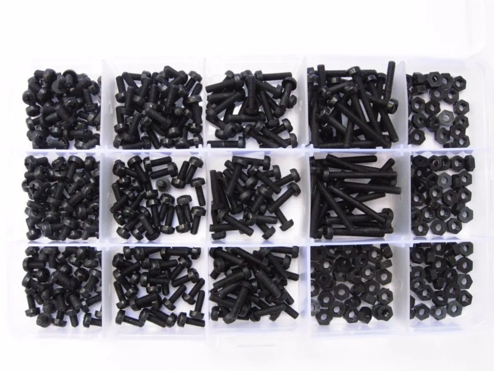 870pcs M2 M2.5 Nylon Screws Nuts Washer Phillips Head Assortment Kit