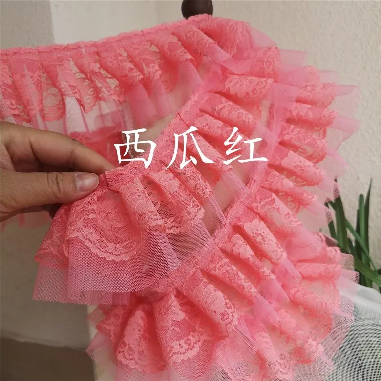 8 см широкие Роскошные 3D плиссированные кружева хлопок вышивка лента рюшами отделка шторы платье юбки подол сращивания Швейные гипюровые принадлежности - Цвет: Pink