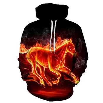 

3d Printing Flame Horse Hooded Hoodies Men/Women Sweatshirts Long Sleeve Pullovers Hoody Cap Hoodie Hip Hop Jacket Hoodie Tops