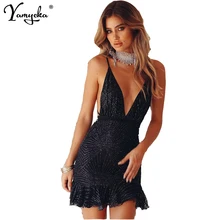 Сексуальное Бандажное летнее платье с блестками, женское черное Золотое облегающее платье с открытой спиной, элегантное вечернее платье для ночного клуба, одежда Vestido