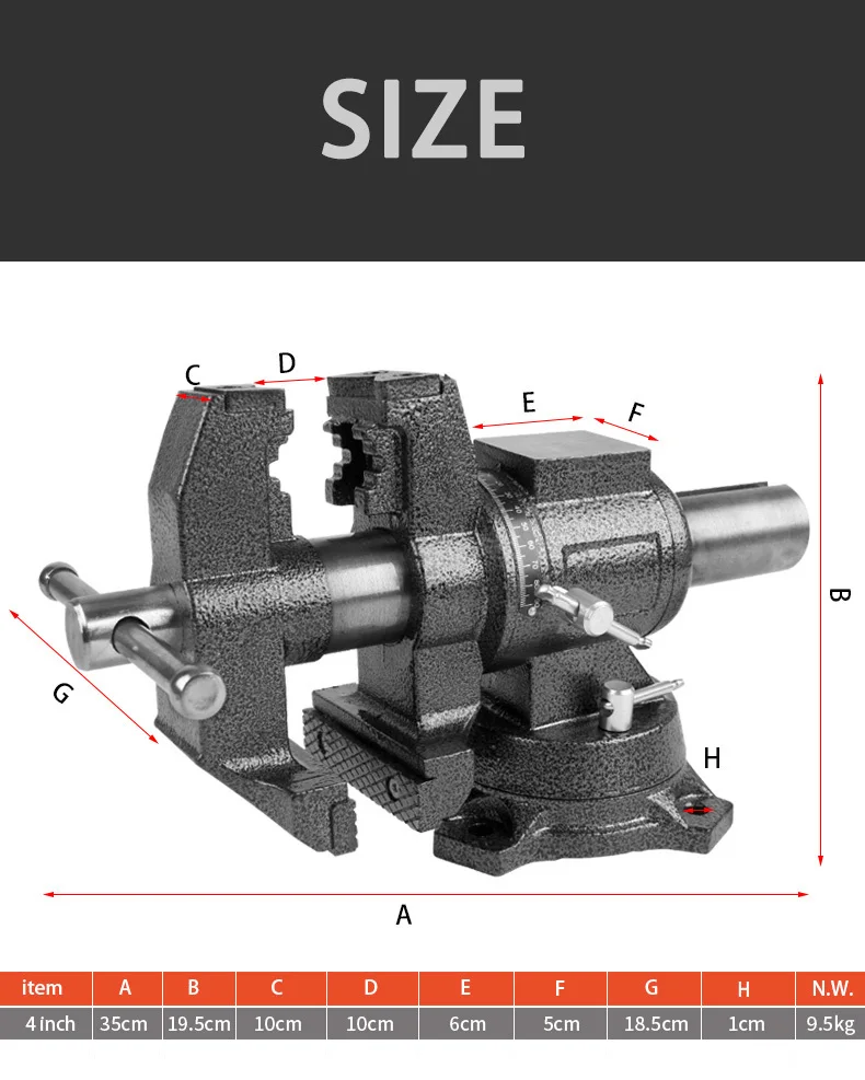 Sotrlo 4 дюймов вращающаяся скамья тиски чугунные МНОГОЧЕЛЮСТНЫЕ настольные тиски различные рабочие инструменты зажим для трубы с