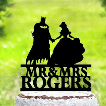 

Custom name Batman and Belle Wedding Cake Topper,Disney Wedding Cake Topper,Superhero and Princesses Silhouette Cake Topper