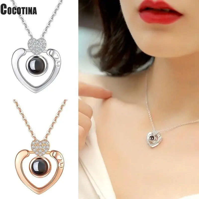 

100 Different Languages For I Love The Memory Of Love Nanotechnology Necklace Pendant Projective Necklace Silver/Gold Color