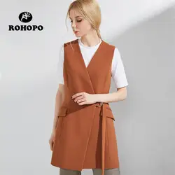 ROHOPO Для женщин жилет с v-образным вырезом тонкий женский блейзер без рукавов куртка летняя женская дышащая Одежда высшего качества пояса