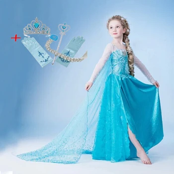 

New Elsa Dress girls Party Vestidos Cosplay Costumes Girl Clothing Anna Snow Queen Print Birthday Princess Dress Kids