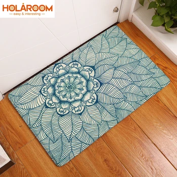 

Mandala Floral Printed Mats Non-slip Carpet Mat Oil-proof Kitchen Door Rugs Flannel Home Doormat for Kitchen Bathroom& hallway