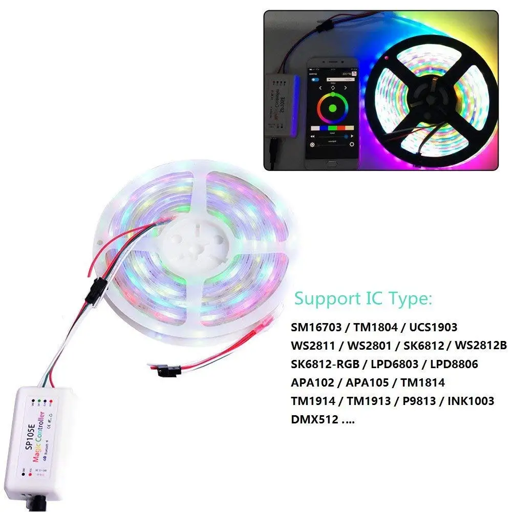 SP105E Bluetooth светодиодный Магия контроллер WS2811 WS2812B SK6812 и т. д. RGB/rgbw-цвет мечты pixel светодиодный полосы светодиодный ленты беспроводной