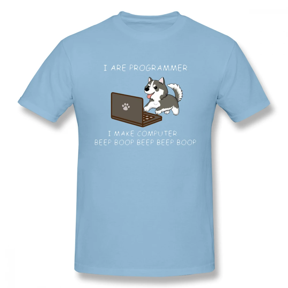 Мужская футболка с надписью «I Am Programmer I Make Computer Beep Boop Husky», новинка, Homme Guy, 4XL, 5XL, 6XL, хлопковые футболки с круглым вырезом и короткими рукавами для мальчиков - Цвет: Небесно-голубой