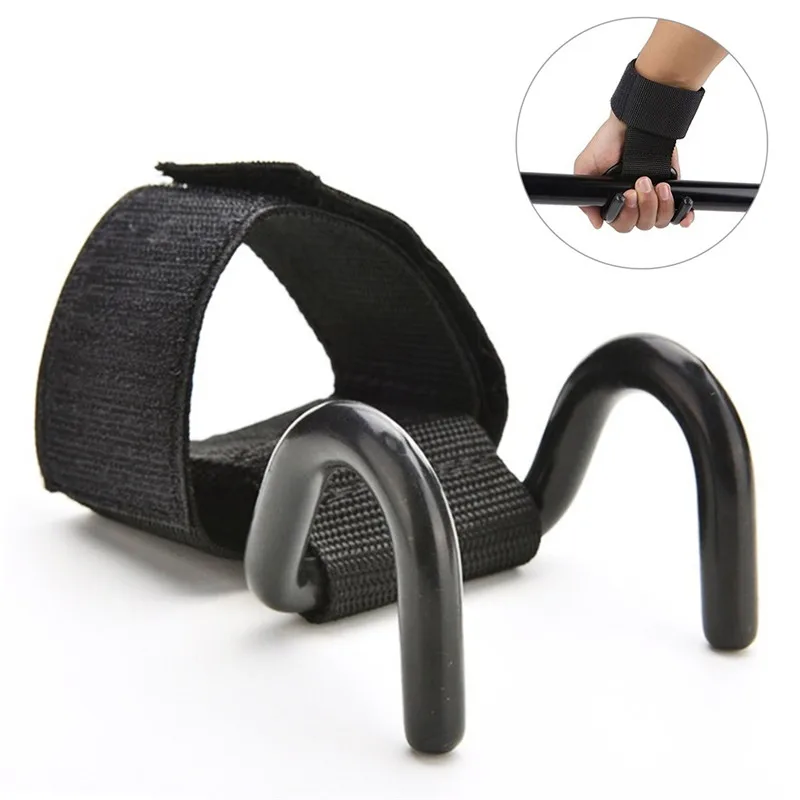 1 Pair Adjustable Strong Steel Hook Grips Straps Weight Lifting Strength Training Gym Fitness Black Wrist Support Lift Straps