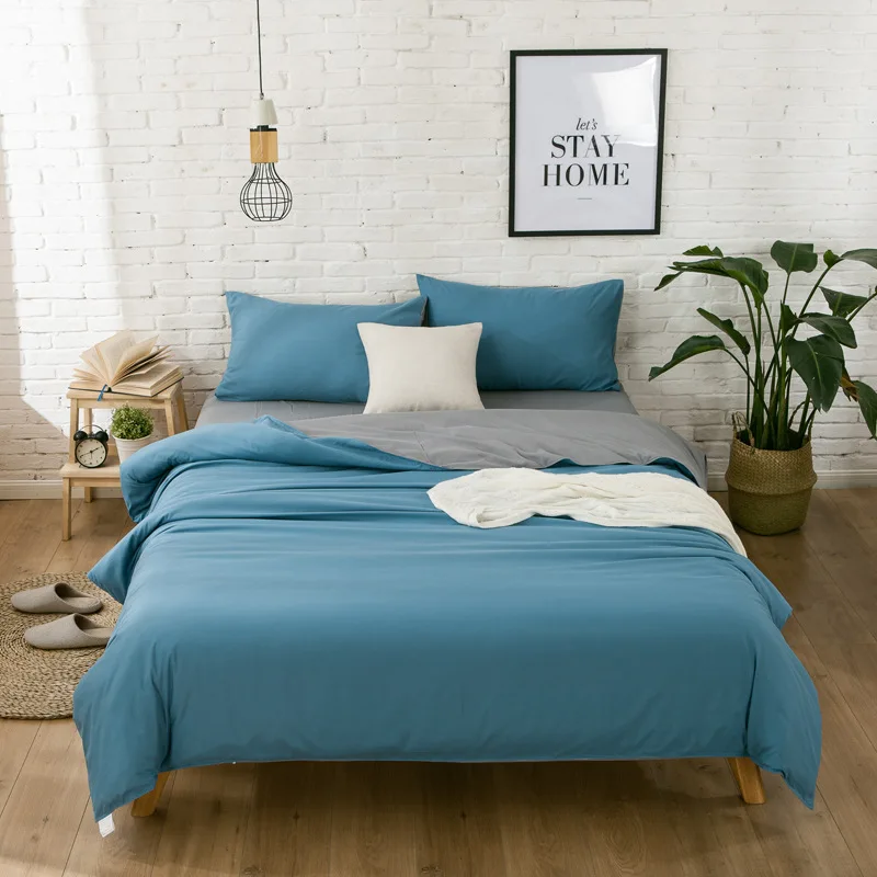 

Classic bedding set 4 grey blue Solid Color bed linen 4pcs/set duvet cover set Pastoral bed sheet AB side duvet cover 5 feet bed