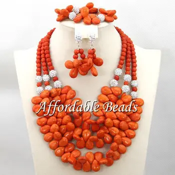 

Fashion Nigerian Coral Beads Jewelry Set Charming Bridal Costume Jewelry Set Free Shipping CN098