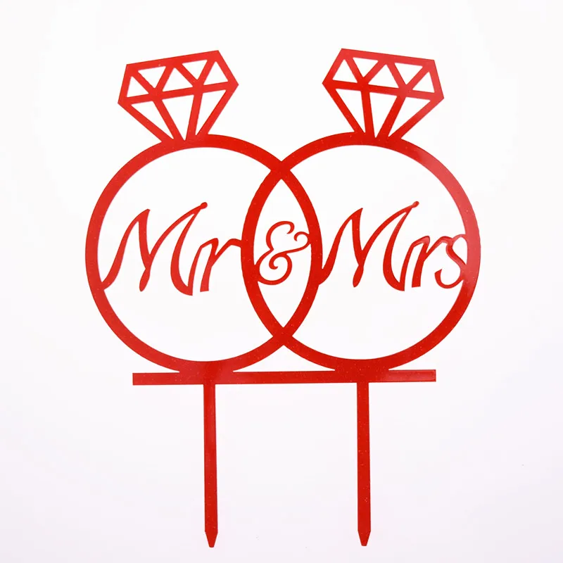 Бриллиантовое кольцо флажки для торта акриловые Mr& Mrs Love свадебный торт Топпер золотой красный для свадьбы юбилей вечерние декор для выпечки торта - Цвет: red