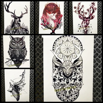 

Christmas Deer Temporary Tattoo Elk Tree Henna Paste Wall Paperr 21x15CM Big Body Art Tattoo Arm Sleeve Reindeer Horn Tatoo Xmas