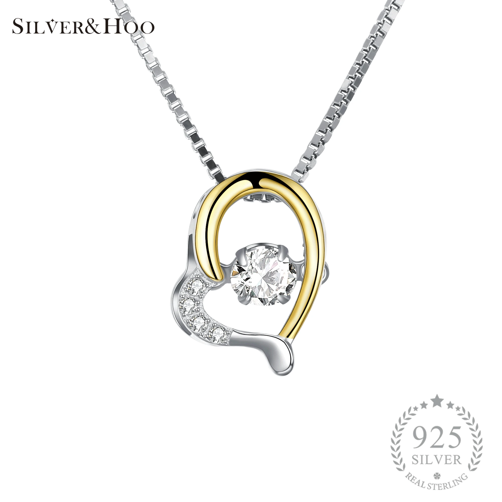 

SILVERHOO Romantic Beating Clear Ziecon Pendant Necklace 925 Sterling Silver High Quality Fine Jewelry Gift for Women Gift