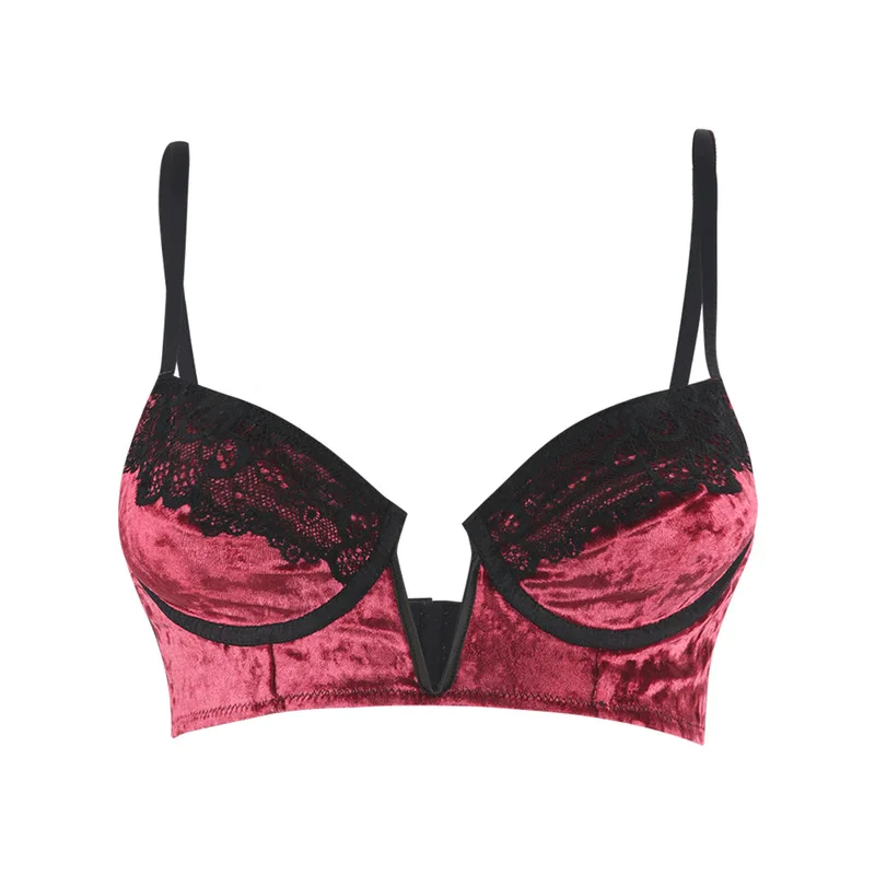 

Women Bra Sexy Bralette Patchwork Velvet Mesh Adjusted-straps Female New Fashion Brassiere Lingerie Lady Bra 3 Colors 5 Sizes