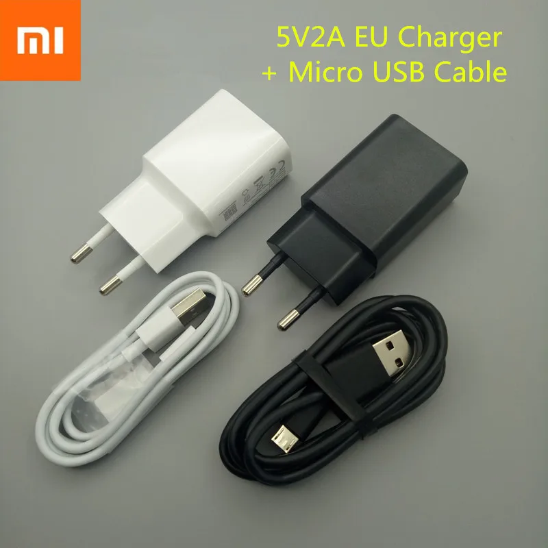 

Original XIAOMI Smartphone Wall Charger EU plug adapter 5V 2A +Micro USB data Cable For Redmi 4 5 plus note 5 6 pro 4X 5A 4A S2