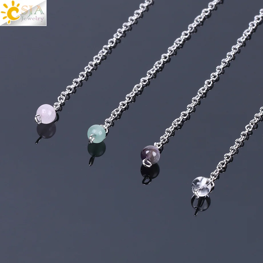 CSJA Healing Pendulum for Divination Pink Quartz Pendulums Biolocation Natural Gem Stone Chain Men Reiki Crystal Pendant E112