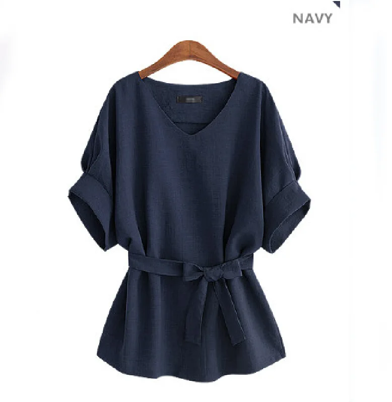 Belva 2017 V-neck Maternity Clothes Plus-size Loose Cotton Shirts with Belt Short Sleeves Shirts for Pregnant Women 5XL Belva 2017 V-neck Maternity Clothes Plus-size Loose Cotton Shirts with Belt Short Sleeves Shirts for Pregnant Women 5XL