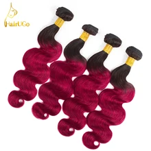 HairUGo Hair Pre colored Peruvian Body Wave Human Ombre Hair Bundles 1b Bug Color Non Remy