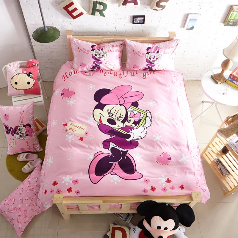Minnie Mouse Cartoon Sheet Set Girls Bedding Set 3D Mickey Spread King