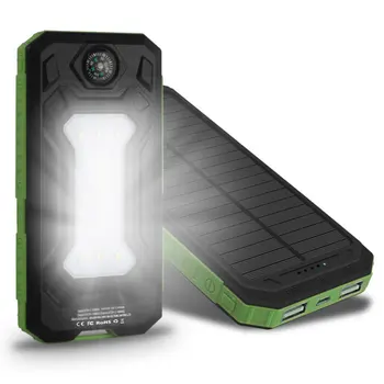 

20000mAh Portable Charger Compass Camping Light Solar Battery Dual Output USB External Battery High Capacity Solar Mobile Power