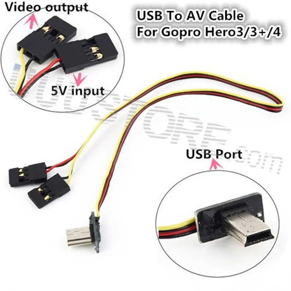 

USB 90 Degree to AV cable Video Output 5V DC Power BEC Input Cable FPV Part for Gopro Hero 3 Camera Worldwide sale