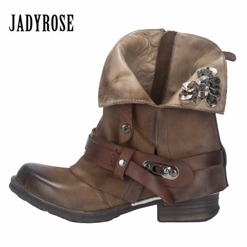marrón Rosa Tobillo Metal Goma Plataforma Invierno Otoño Zapatos Las Decoración De Marrón Mujeres Botas Genuino Para Cuero Vintage Jady Negro E gris FRxwpAqF