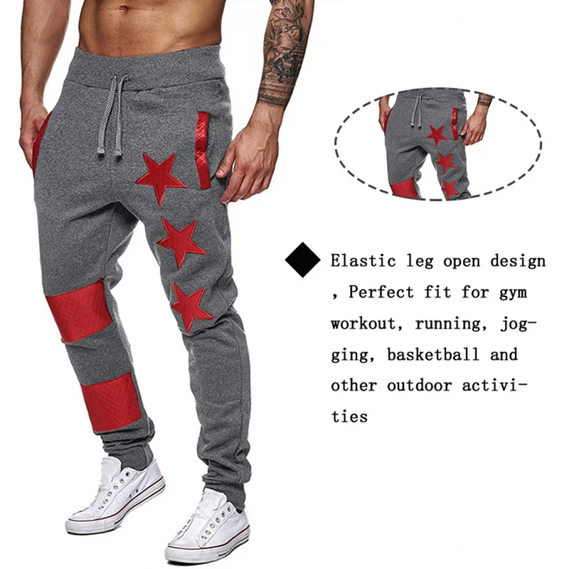 LASPERAL Men Pants Fashion Star Print Hip Hop Joggers Trousers Male Casual Striped Patchwork Streetwear Tracksuit Sweatpants
