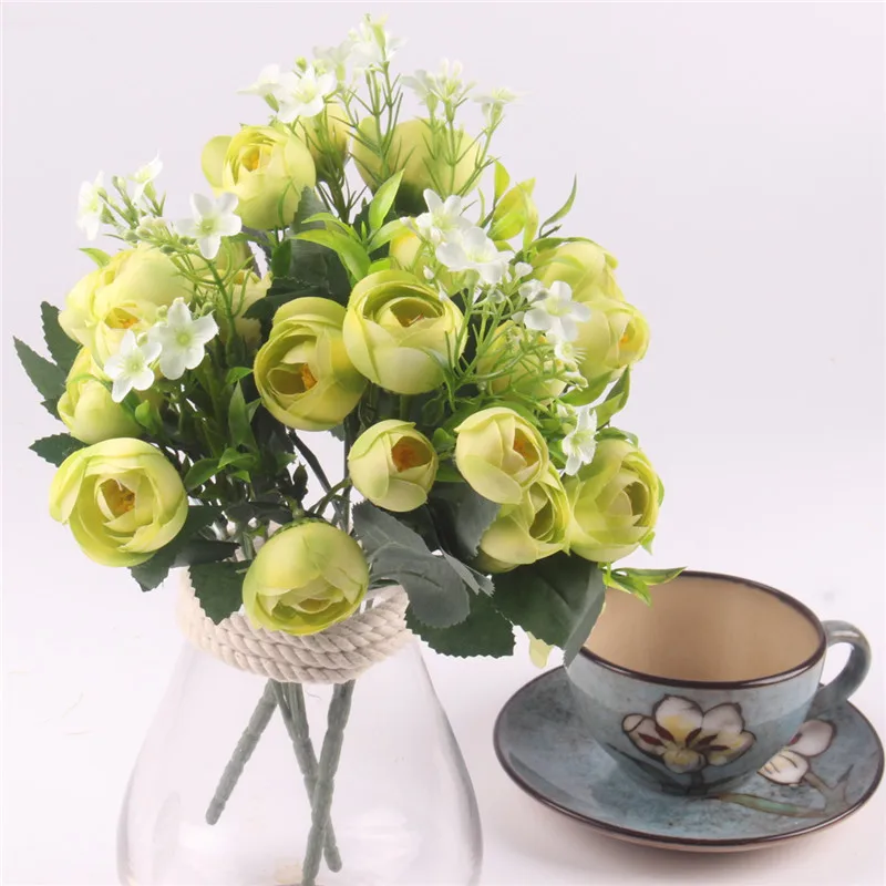 1 букет европейские милые шелковые мини розы Искусственные цветы 5 веток 10 голов с аксессуары для растений цветок для домашнего декора