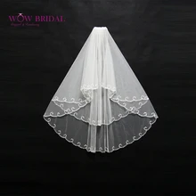 Wowbridal Великолепная Невесты Свадебная Фата Три Слоя Блесток Бисера Край Органзы Свадебные Аксессуары