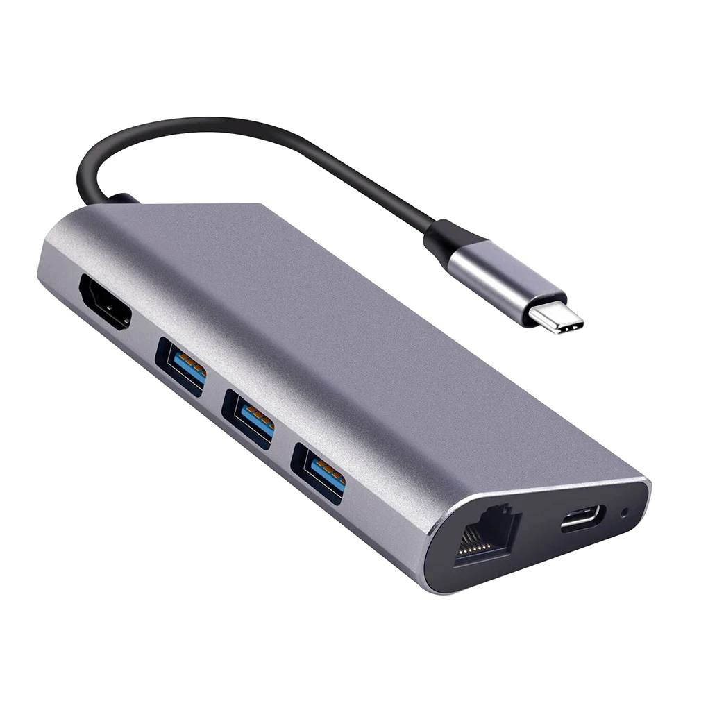 Новое поступление 8 в 1 USB HUB Многофункциональный Тип C концентратора USB-C концентратора Тип-C 4 K видео HD Gigabit RJ45 адаптер SD/TF Card Reader