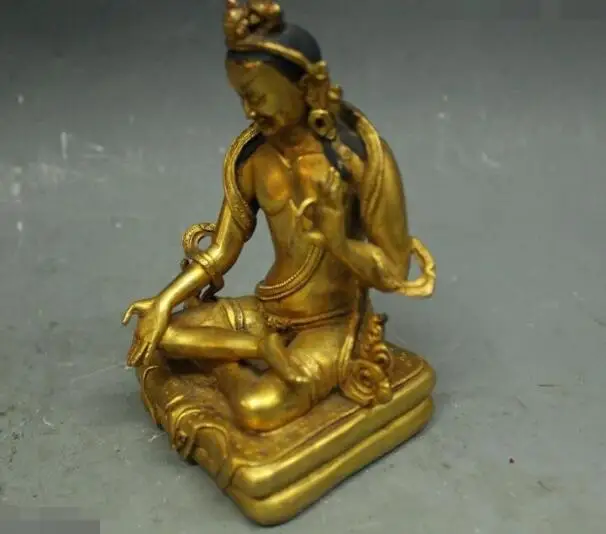 

S6581 5"Tibet Buddhism Temple Folk Purple Bronze 24K Gold Milarepa Buddha Statue D0318