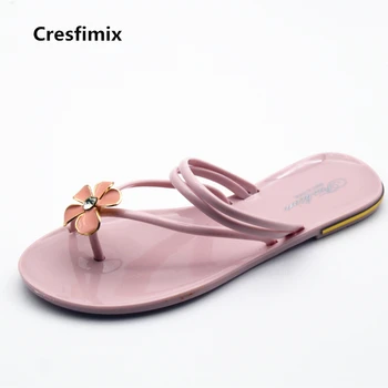 

Cresfimix women cute spring and summer pink flip flops female cool soft and comfortable flip flops with floral printed