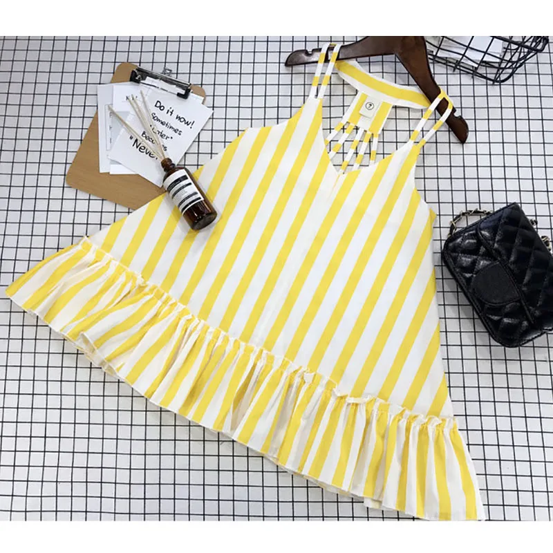 Children Dress Kids Summer 2019 New Bohemian Striped Yellow Criss-Cross Dress Girls Sleeveless Party Princess Dress Girl Kids Children Dress Kids Summer 2019 New Bohemian Striped Yellow Criss-Cross Dress Girls Sleeveless Party Princess Dress Girl Kids