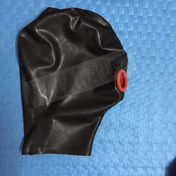 

Hot Sale Latex Hood With Mouth Condom Sheath Latex Rubber Fetish Mask Sexy Bondage Mask nostril Back Zipped
