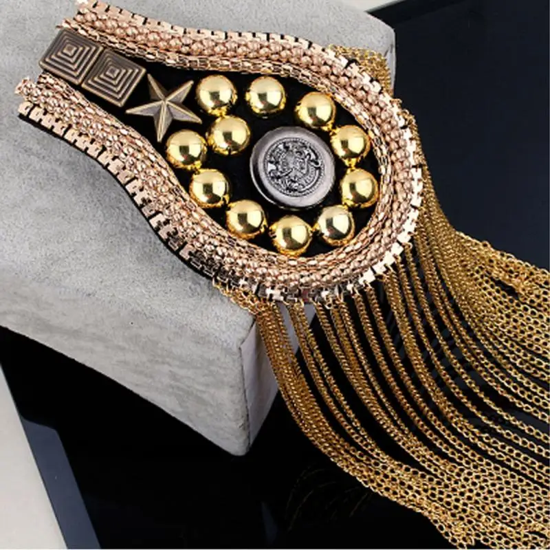 

Versatile Bead Rhinestone Clothing Patch Chain Fringed Performance Stage Versatile Coat Tassel Epaulettes Sewing Diamond Craft