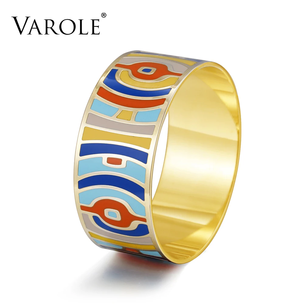 Varole 18mm Width Bohemia Enamel Cuff Bracelets Gold Color Elegant