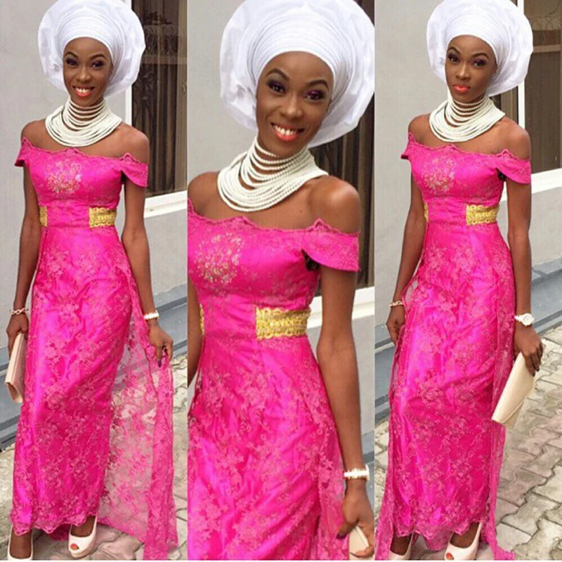 Fuchsia font b Dubai b font Arabic Evening Dresses Boat Neck Sweep Train African Bazin Riche