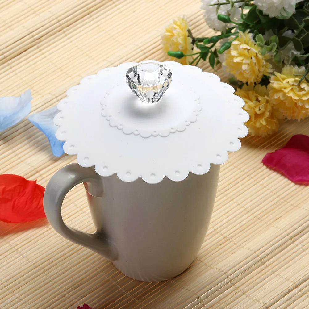 Lace Silicone Diamond Cup Lid Thermal Insulation Cup Cover Baby Blue 