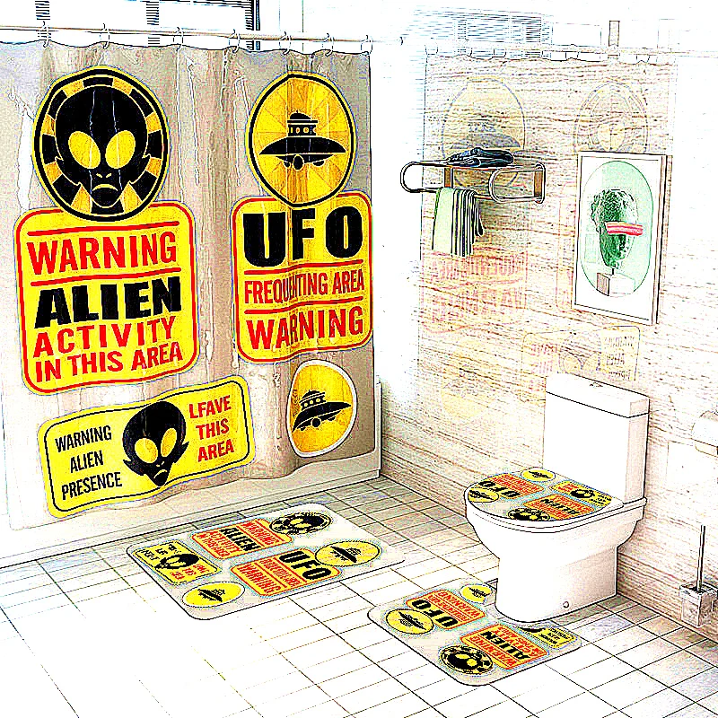 Alien UFO Шторки для душа с принтом 4 шт. Набор ковриков крышка для унитаза коврик для ванной наволочка для ванной занавес 12 крючков