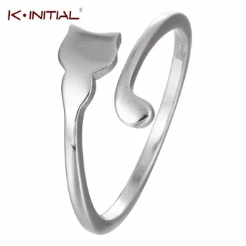 Kinitial 1Pcs 925 Sterling Silver Personality Animal Kitty Rings Open Tiny Cat Tail Rings for women Gift Fashion Finger Jewelry