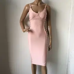 Оптовая продажа, Новое Стильное платье абрикосовый, Розовый Спагетти ремень выдалбливают Мода Досуг коктейльное вечерние платья повязки