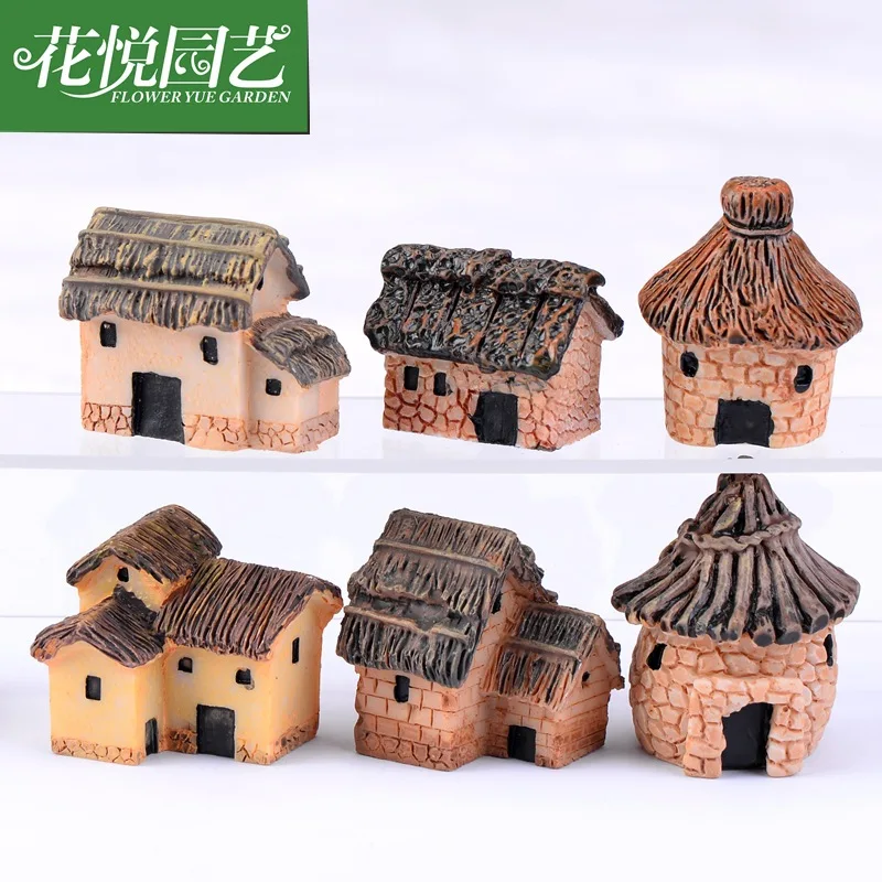 1 pcs Moss micro landscape decoration 6 thatched house resin small House creative crafts Zakka Wind | Дом и сад