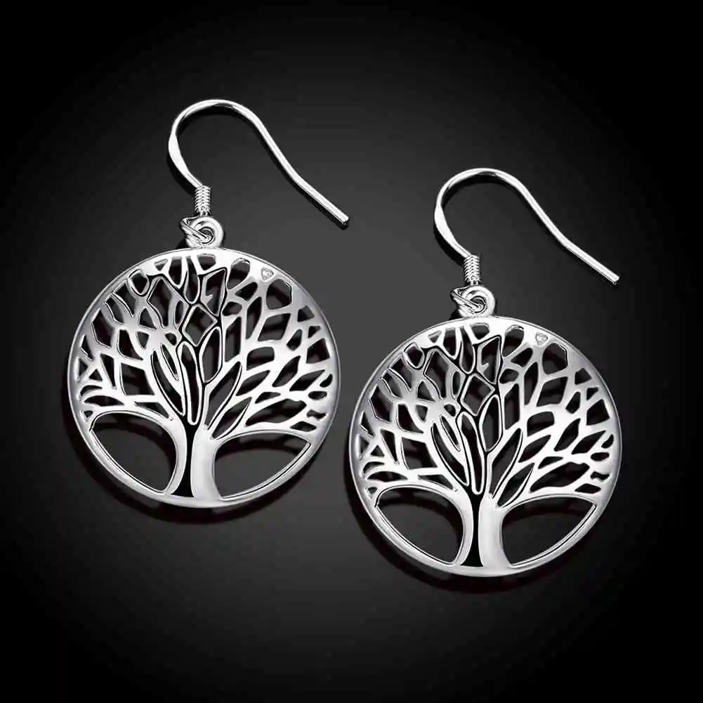 Wholesale elegant Silver Tree Of Life drop earrings totem gift wife unique women earing wedding arbre argent