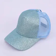Блестящие Женский хвостик сетчатая бейсболка кепки грязный булочка Дальнобойщик кепки летняя прохладная дышащая блеск серебро золото красный розовый синий коричневый