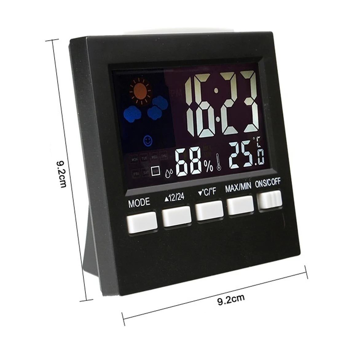 Черный цифровой термометр, гигрометр, часы, ЖК-будильник, календарь, метеостанция, дисплей, 6в1, многофункциональный