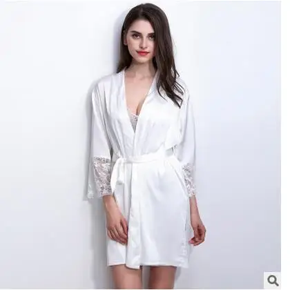 Женские халаты новые весенне-летние женские платья Одежда для невесты Дамский халат пижамы mujer Шелковый Атласный халат - Цвет: white