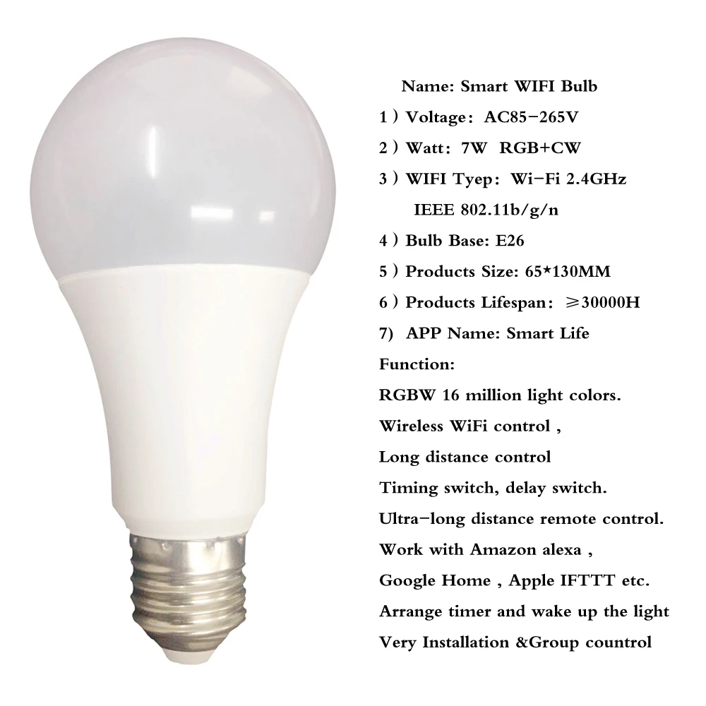  Led Smart WiFi Bulb led Light E27 E26 B22 RGBW Color changing LED WiFi Light Lamp For Google Home A - 33044453791