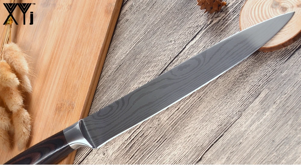 XYj Дамасские жилы из нержавеющей стали кухонный нож набор шеф-повара для нарезки сантоку универсальный фруктовый кухонный нож аксессуары инструменты