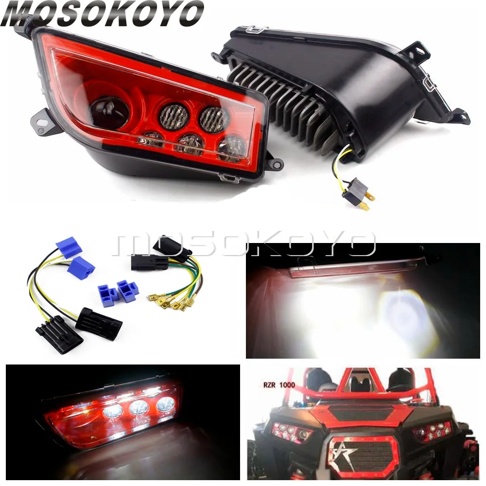 A Pair Red Front Headlamp Led Headlighs For Polaris General 1000 RZR ATV Angel Eyes LED Replacement Headlight Kit Custom |